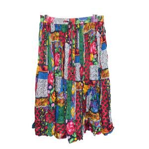 Vintage Bohemian Patchwork Midi Skirt in Multicolor